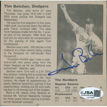 Tim Belcher Los Angeles Dodgers Signed 4.25x4.25 Cut Page JSA Authenticated Tim Belcher Los Angeles Dodgers Signed 4.25x4.25 Cut Page JSA Authenticated