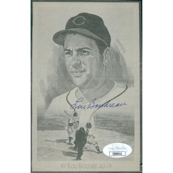 Lou Boudreau Cleveland Indians Signed 4x6 Cut Page Photo JSA Authenticated Lou Boudreau Cleveland Indians Signed 4x6 Cut Page Photo JSA Authenticated