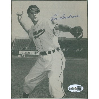 Lou Boudreau Cleveland Indians Signed 5x6 Cut Page Photo JSA Authenticated Lou Boudreau Cleveland Indians Signed 5x6 Cut Page Photo JSA Authenticated