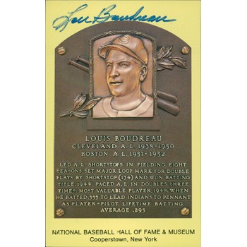 Lou Boudreau Signed Hall of Fame Cooperstown Plaque Postcard JSA Authenticated