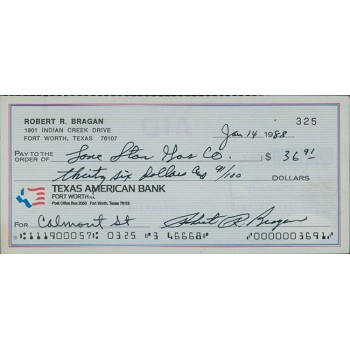 Robert Bobby Bragan Signed Cancelled Check JSA Authenticated