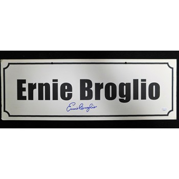 Ernie Broglio Signed 7x20 Name Plate Convention Sign JSA Authenticated