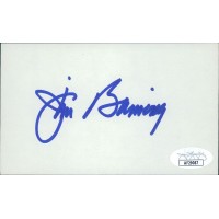 Jim Bunning Detroit Tigers Signed 3x5 Index Card JSA Authenticated