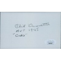 Phil Cavaretta Chicago Cubs Signed 3x5 Index Card JSA Authenticated