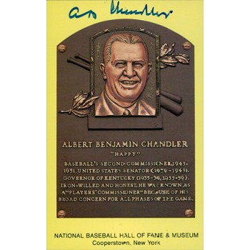 A.B. Happy Chandler Signed HOF Cooperstown Plaque Postcard JSA Authenticated