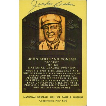 Jocko Conlan Signed Hall of Fame Cooperstown Plaque Postcard JSA Authenticated