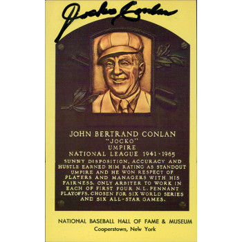 Jocko Conlan Signed Hall of Fame Cooperstown Plaque Postcard JSA Authenticated Jocko Conlan Signed Hall of Fame Cooperstown Plaque Postcard JSA Authenticated