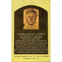 Joe Cronin Signed Hall of Fame Cooperstown Plaque Postcard JSA Authenticated