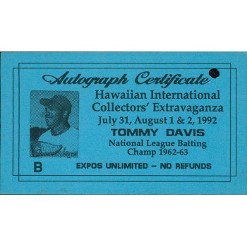 Tommy Davis Los Angeles Dodgers Signed Autograph Ticket JSA Authenticated