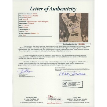 Dizzy Dean St. Louis Cardinals Signed 5x6.75 Cut Page JSA Authenticated