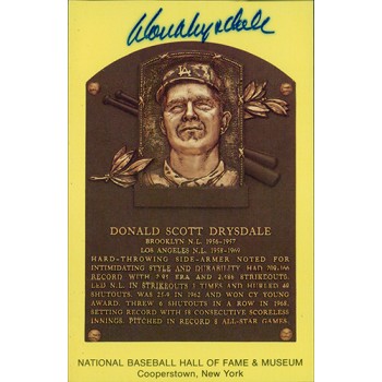Don Drysdale Signed Hall of Fame Cooperstown Plaque Postcard JSA Authenticated