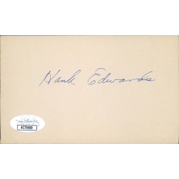 Hank Edwards Cleveland Indians Signed 3x5 Index Card JSA Authenticated