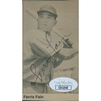 Ferris Fain Philadelphia Athletics Signed 2x3.5 Cut Page Photo JSA Authenticated Ferris Fain Philadelphia Athletics Signed 2x3.5 Cut Page Photo JSA Authenticated