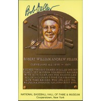 Bob Feller Signed Hall of Fame Cooperstown Plaque Postcard JSA Authenticated