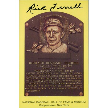 Rick Ferrell Signed Hall of Fame Cooperstown Plaque Postcard JSA Authenticated