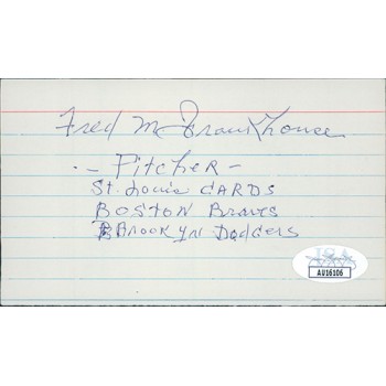 Fred Frankhouse Baseball Player Signed 3x5 Index Card JSA Authenticated