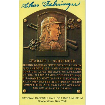 Charles Gehringer Signed Hall of Fame Cooperstown Plaque Postcard JSA Authentic