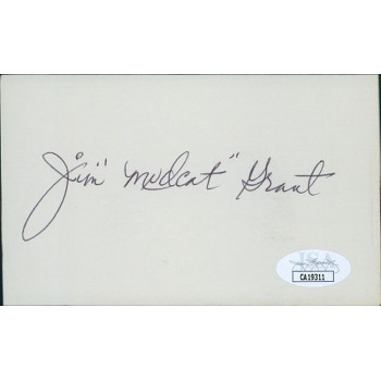 Jim Mudcat Grant Cleveland Indians Signed 3x5 Index Card JSA Authenticated