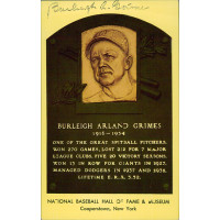 Burleigh Grimes Signed Hall of Fame Plaque Postcard JSA Authenticated