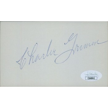 Charlie Grimm Chicago Cubs Signed 3x5 Index Card JSA Authenticated Charlie Grimm Chicago Cubs Signed 3x5 Index Card JSA Authenticated