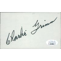 Charlie Grimm Chicago Cubs Signed 3x5 Index Card JSA Authenticated