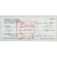 Jesse Haines St. Louis Cardinals Signed Cancelled Check JSA Authenticated