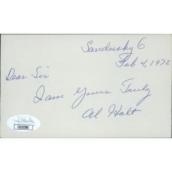 Al Halt Cleveland Indians Signed 3x5 Index Card JSA Authenticated