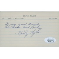 Kirby Higbe Philadelphia Phillies Signed 3x5 Index Card JSA Authenticated