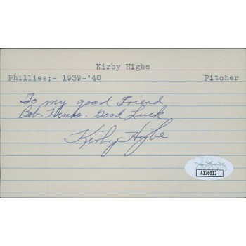 Kirby Higbe Philadelphia Phillies Signed 3x5 Index Card JSA Authenticated