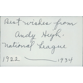 Andy High St. Louis Cardinals Signed 3x5 Index Card JSA Authenticated Andy High St. Louis Cardinals Signed 3x5 Index Card JSA Authenticated