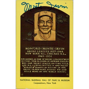 Monte Irvin Signed Hall of Fame Cooperstown Plaque Postcard JSA Authenticated