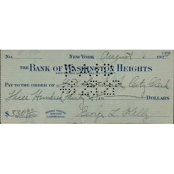 George Kelly New York Giants Signed Cancelled Check JSA Authenticated