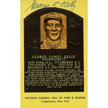 George Kelly Signed Hall of Fame Cooperstown Plaque Postcard JSA Authenticated