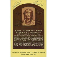 Ralph Kiner Signed Hall of Fame Cooperstown Plaque Postcard JSA Authenticated