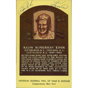 Ralph Kiner Signed Hall of Fame Cooperstown Plaque Postcard JSA Authenticated