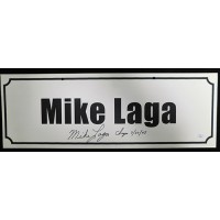 Mike Laga Signed 7x20 Name Plate Convention Sign JSA Authenticated