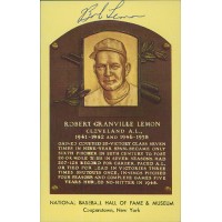 Bob Lemon Signed Hall of Fame Cooperstown Plaque Postcard JSA Authenticated