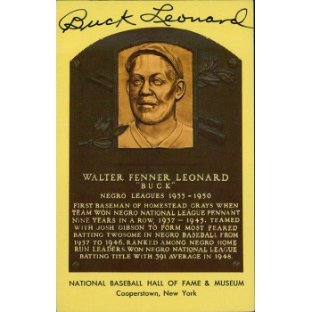 Buck Leonard Signed Hall of Fame Cooperstown Plaque Postcard JSA Authenticated
