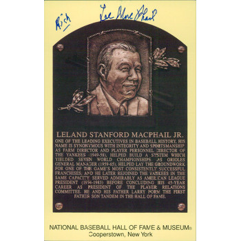 Lee MacPhail Signed Hall of Fame Cooperstown Plaque Postcard JSA Authenticated
