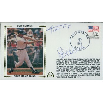 Willie Mays Bob Horner Signed Four Home Runs Cachet JSA Authenticated