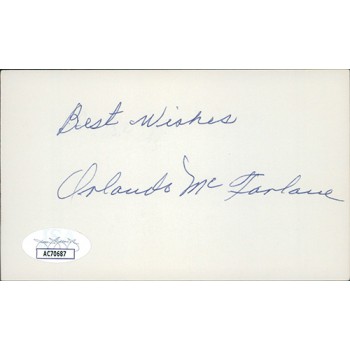 Orlando McFarlane California Angels Signed 3x5 Index Card JSA Authenticated