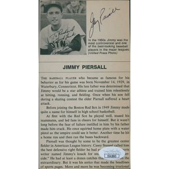Jimmy Piersall Boston Red Sox Signed 3.25x6.25 Cut Page Photo JSA Authenticated Jimmy Piersall Boston Red Sox Signed 3.25x6.25 Cut Page Photo JSA Authenticated