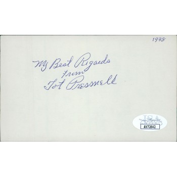 Tot Pressnell Brooklyn Dodgers Signed 3x5 Index Card JSA Authenticated