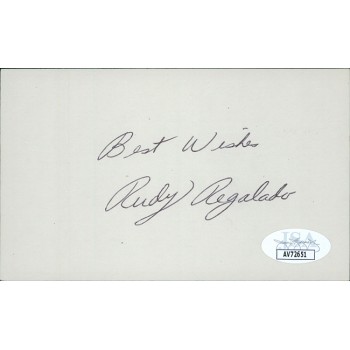 Rudy Regalado Cleveland Indians Signed 3x5 Index Card JSA Authenticated