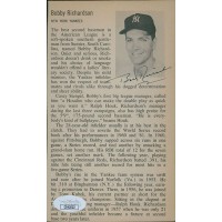 Bobby Richardson New York Yankees Signed 4x6.5 Cut Page Photo JSA Authenticated