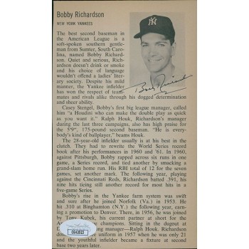 Bobby Richardson New York Yankees Signed 4x6.5 Cut Page Photo JSA Authenticated Bobby Richardson New York Yankees Signed 4x6.5 Cut Page Photo JSA Authenticated