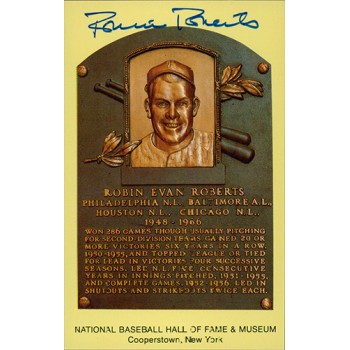 Robin Roberts Signed Hall of Fame Cooperstown Plaque Postcard JSA Authenticated