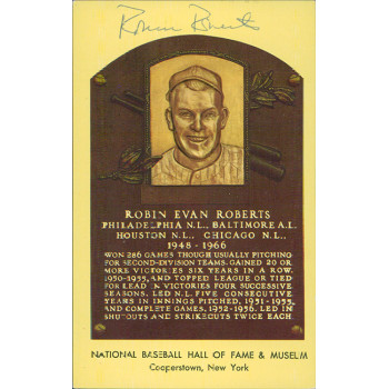 Robin Roberts Signed Hall of Fame Cooperstown Plaque Postcard JSA Authenticated