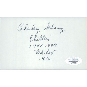 Charley Schanz Philadelphia Phillies Signed 3x5 Index Card JSA Authenticated