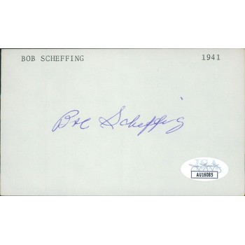 Bob Scheffing Chicago Cubs Signed 3x5 Index Card JSA Authenticated